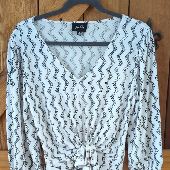 Blue and White Tie Front 3/4 Sleeve Blouse - Picture 1 of 1